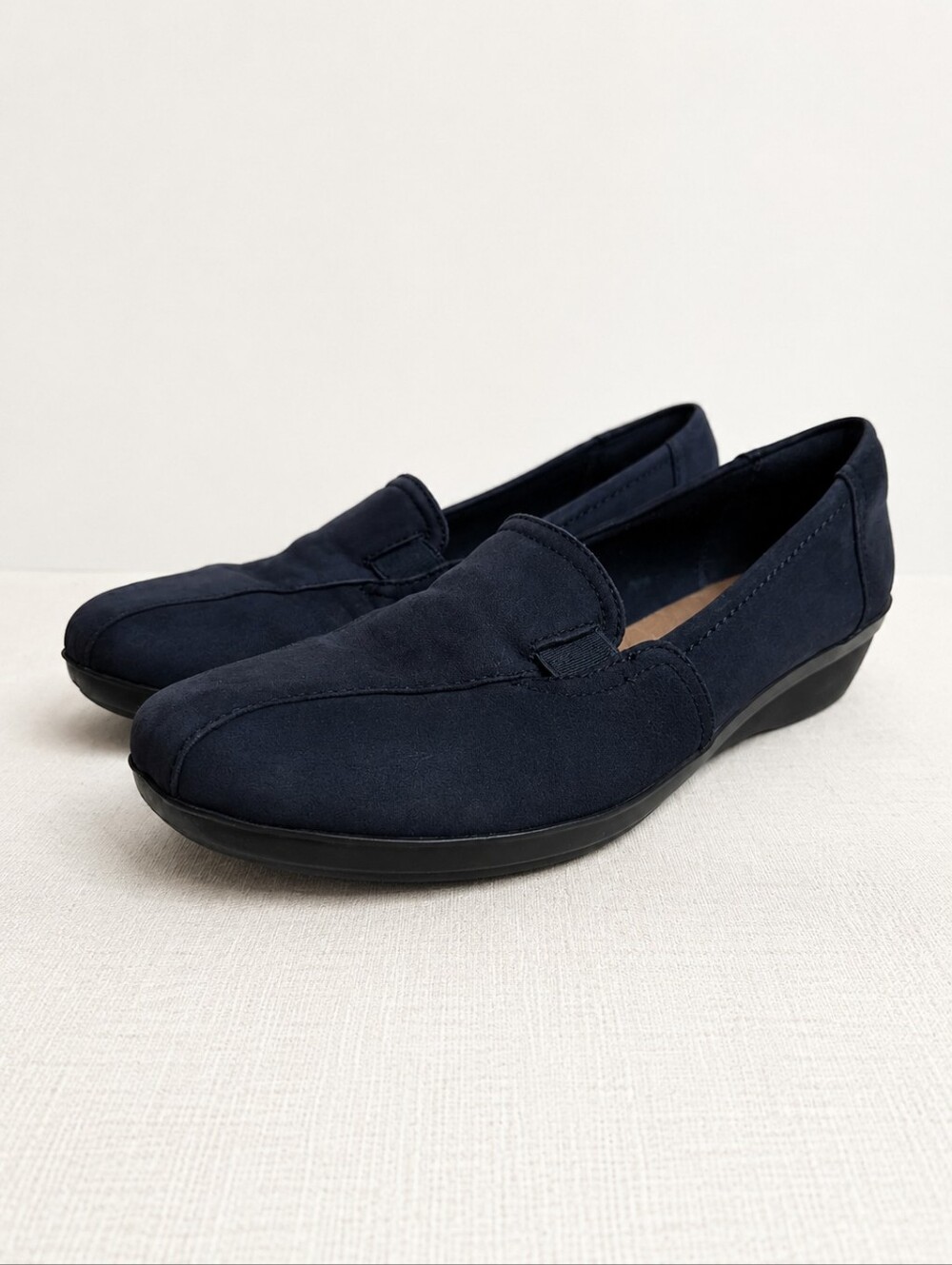 Clarks Everlay West Navy Nubuck Comfort Loafers Slip On Shoes Size 7.5